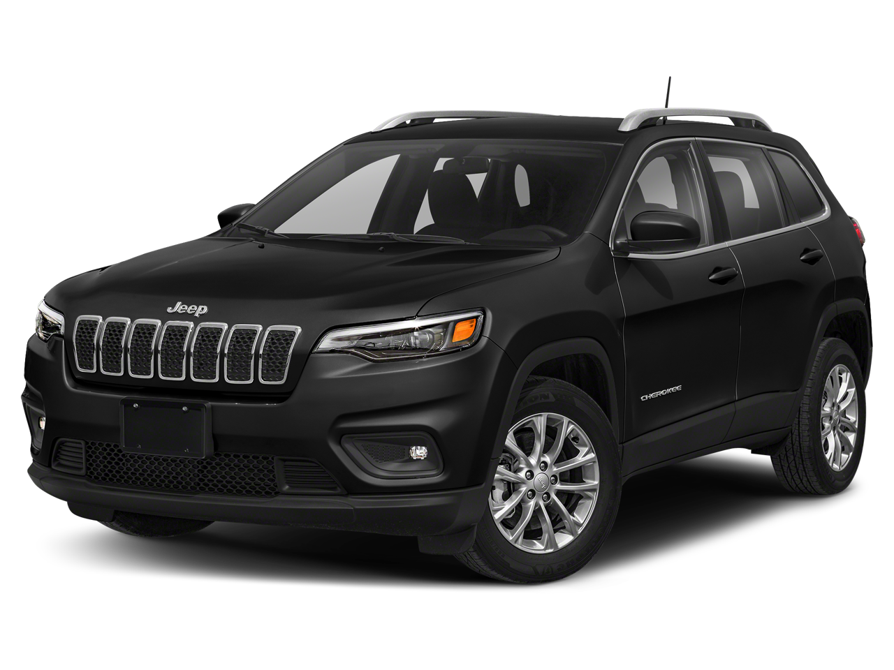 2019 Jeep Cherokee Latitude Plus in Diamond Black Crystal Pearlcoat — front three-quarter view