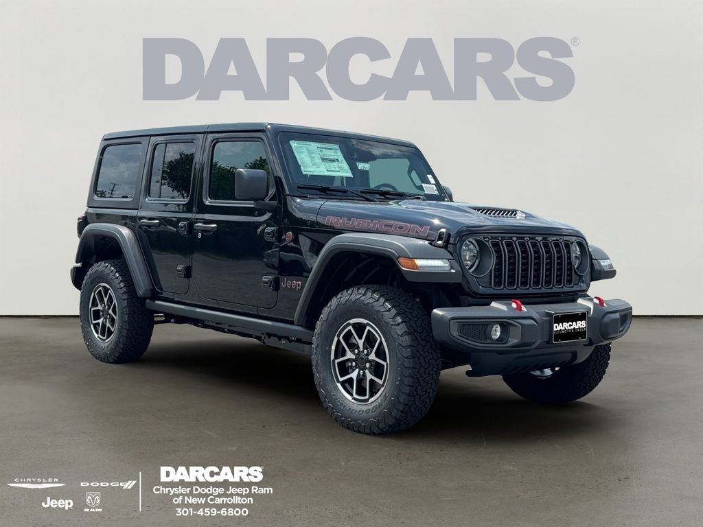 2026 Jeep Wrangler Rubicon Safety & Convenience Pkg in Black Clear-Coat Exterior Paint — front three-quarter view