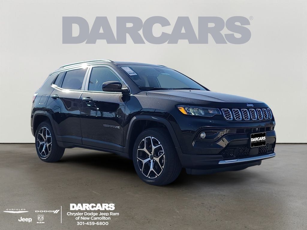 2026 Jeep Compass Limited in Diamond Black Crystal Pearl-Coat Exterior Paint — front three-quarter view