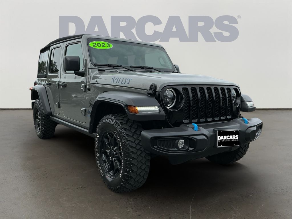 2023 Jeep Wrangler Willys 4xe in Sting-Gray Clearcoat — front three-quarter view