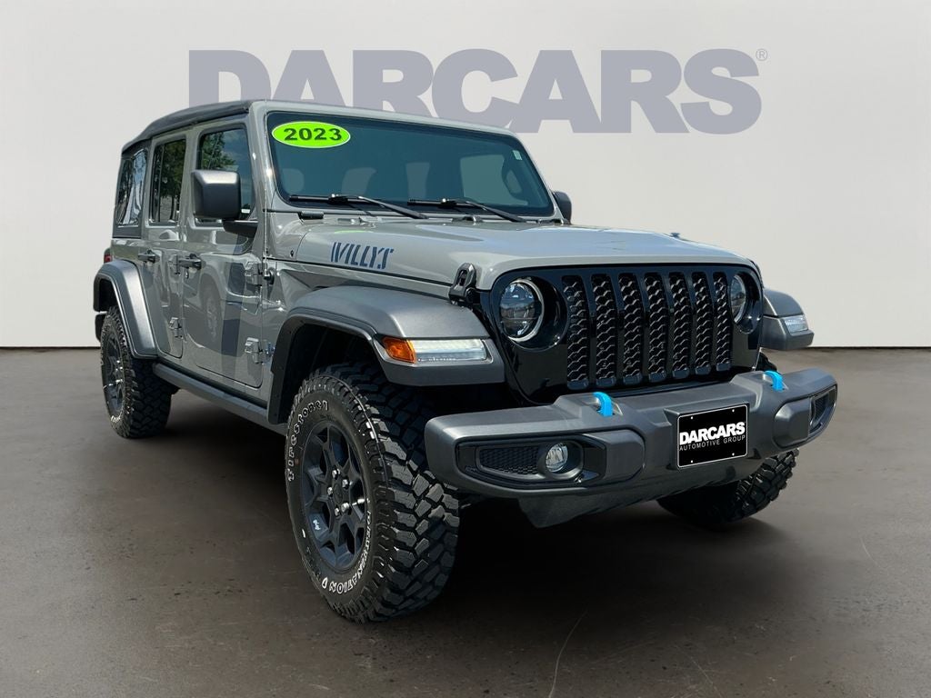 2023 Jeep Wrangler Willys 4xe in Sting-Gray Clearcoat — front three-quarter view